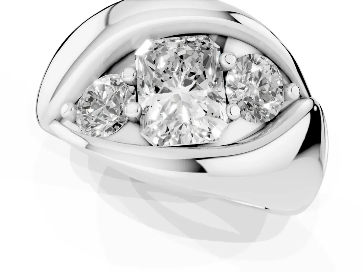 Channel Set Radiant Cut Diamond Crossover Band White gold