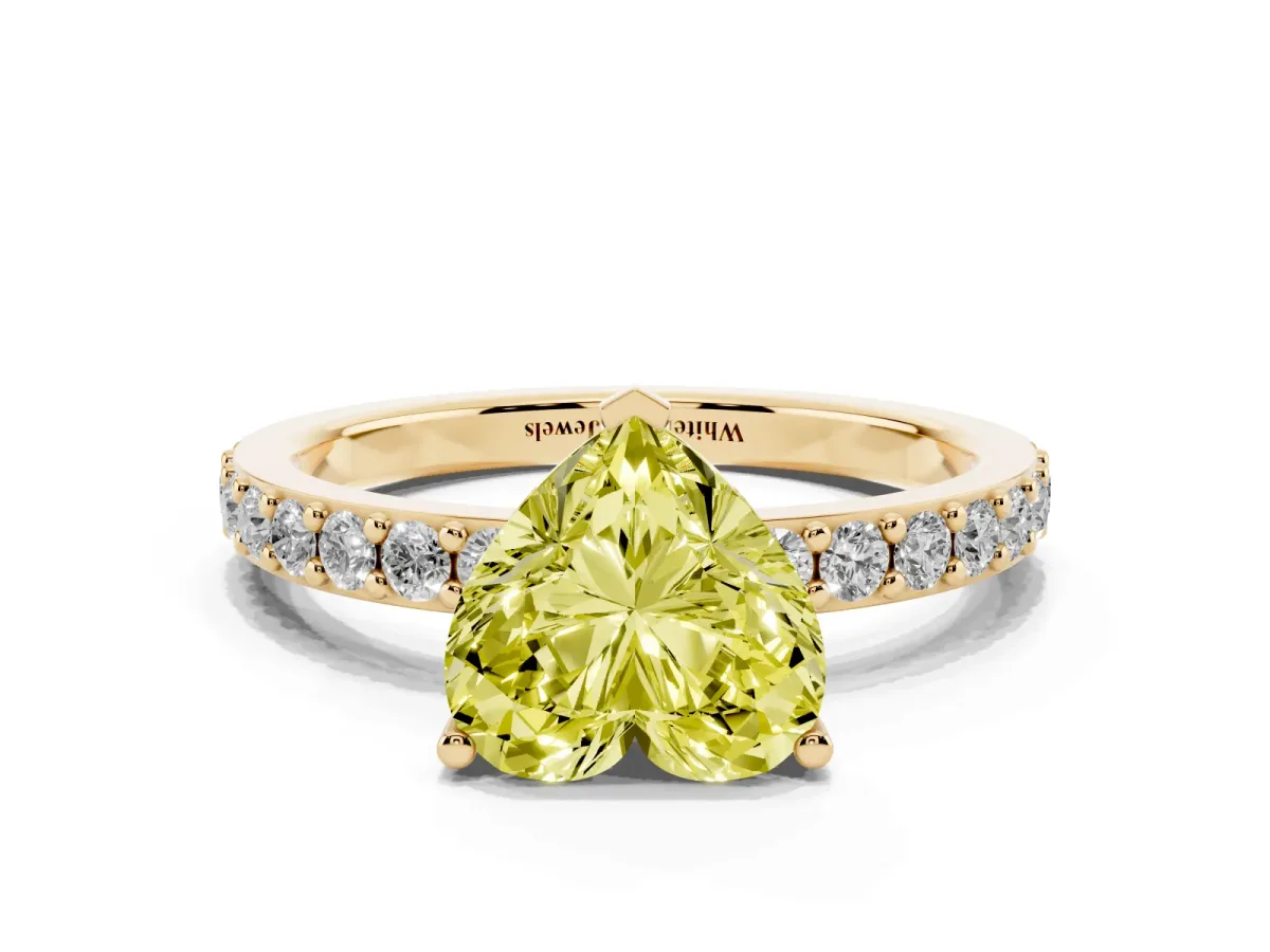 Fancy Yellow Heart Cut Cut Diamond Solitaire with Pave Band and Four-Prong Setting Yellow gold