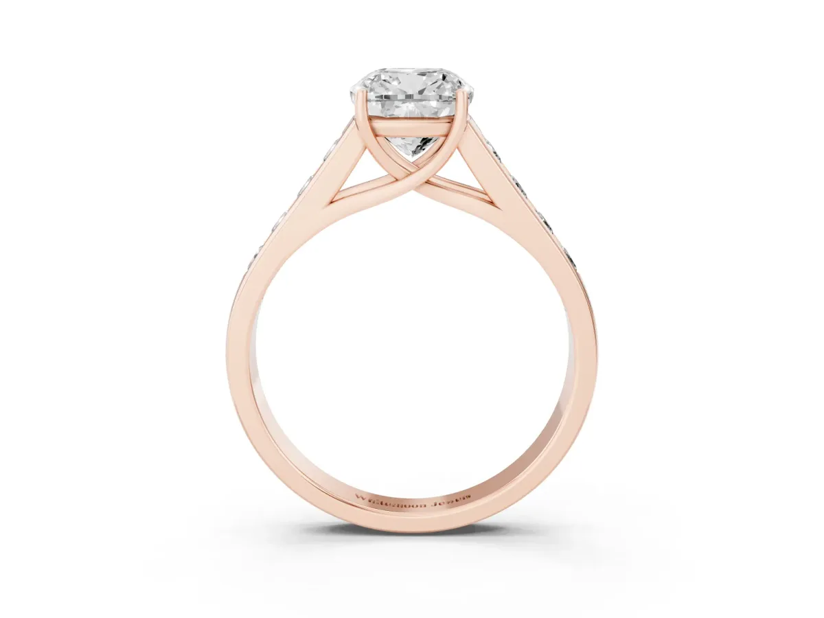 Cushion Cut Solitaire Channel-Set Diamond Engagement Ring with Four-Prong Setting Rose gold