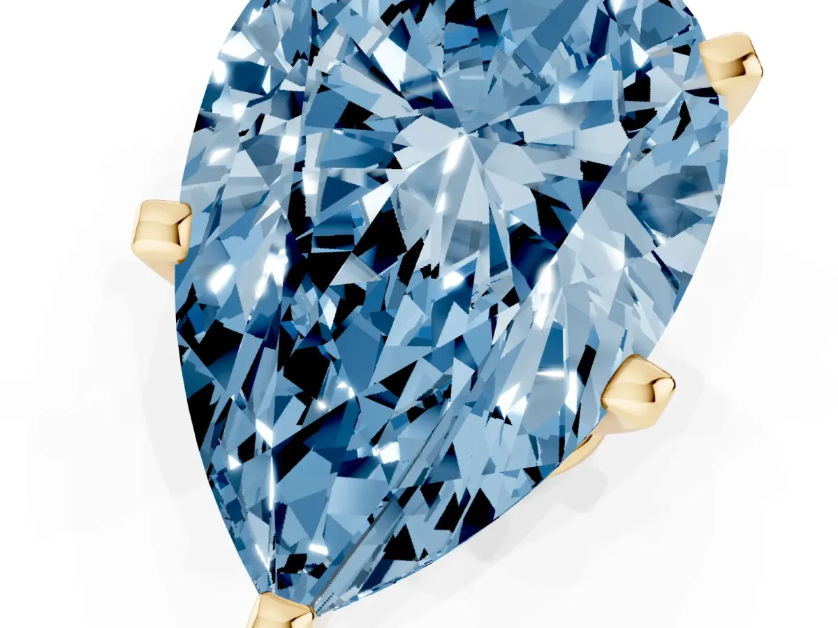 Fancy Blue Pear Cut Diamond Solitaire Ring with Prong Setting and Classic Band Yellow gold