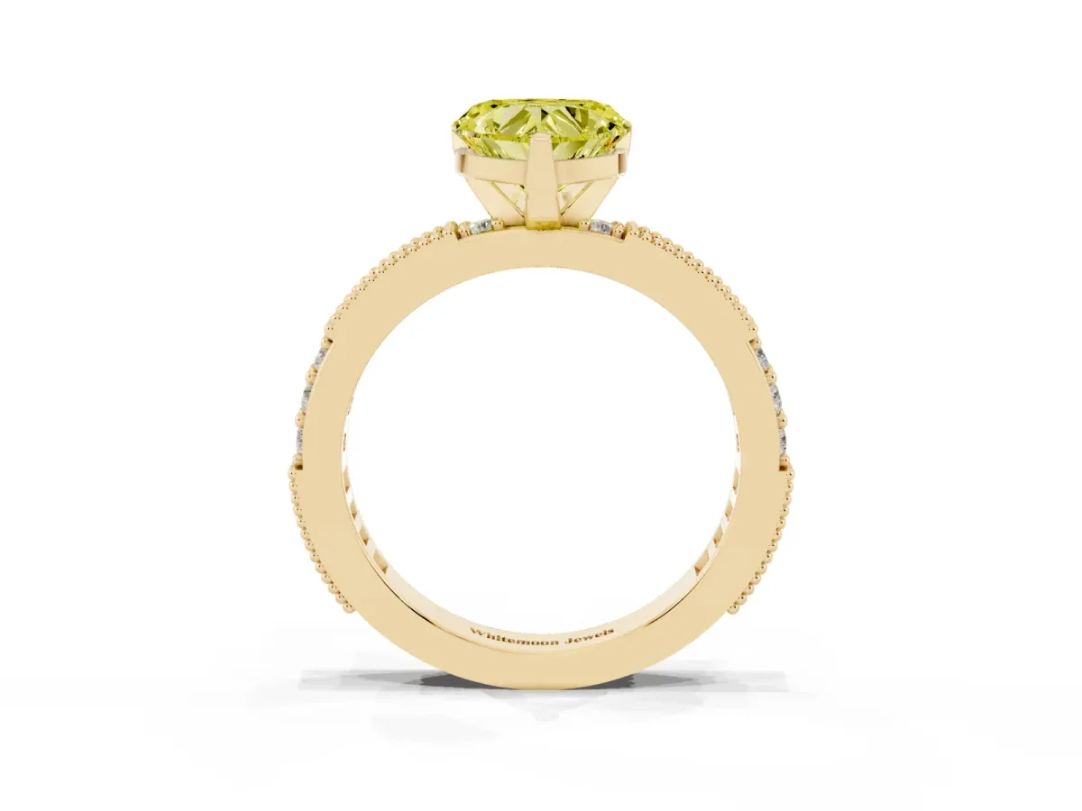 Fancy Yellow Heart Cut Solitaire with Pavé Band and Four-Prong Setting Yellow gold