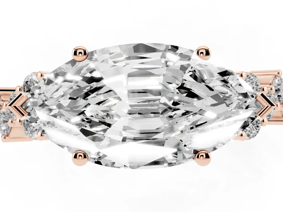 Marquise Cut Diamond Scattered Round Accent Ring with Prong Setting Rose gold