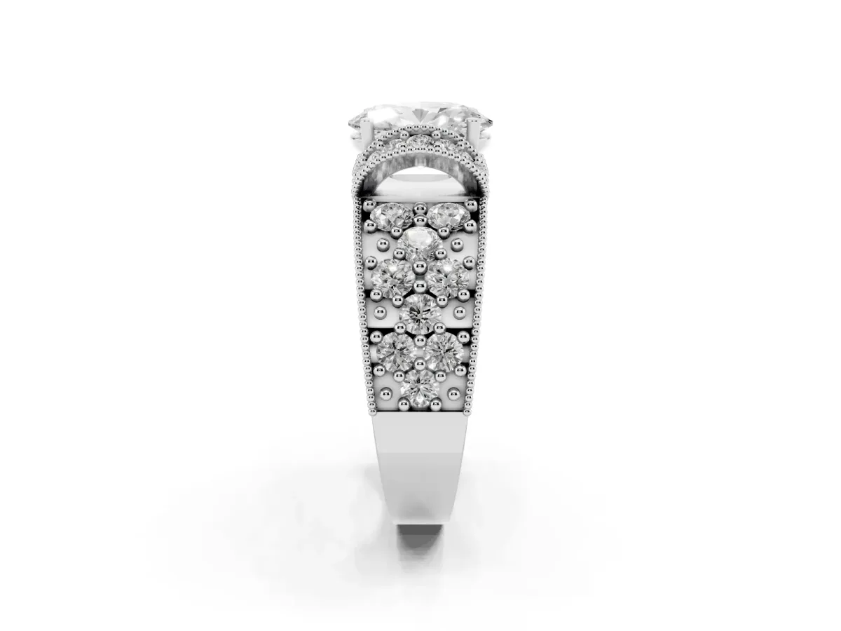 Oval Cut Halo Pave Diamond Engagement Ring with Milgrain Detailing Platinum