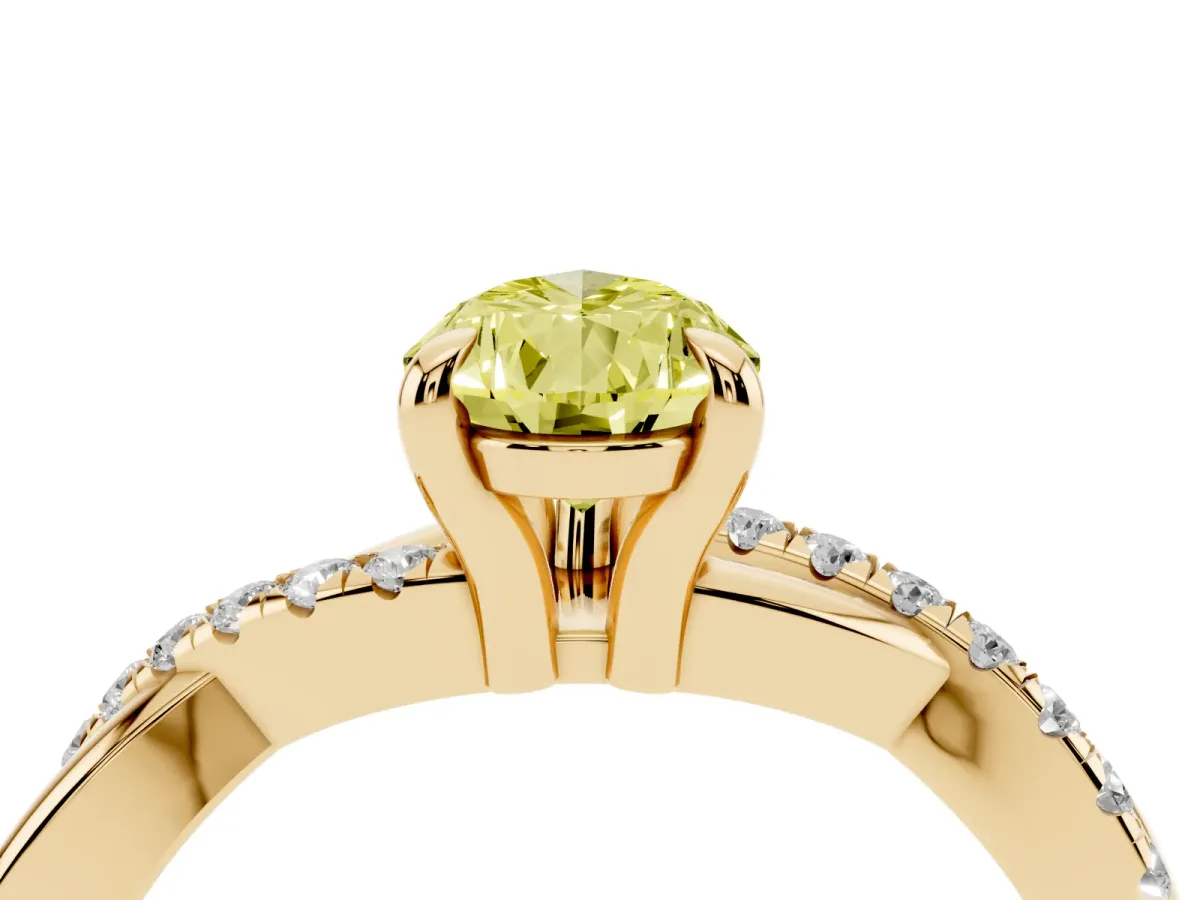 Fancy Yellow Pear Cut Cut Diamond Twist Band Solitaire with Prong Setting Yellow gold