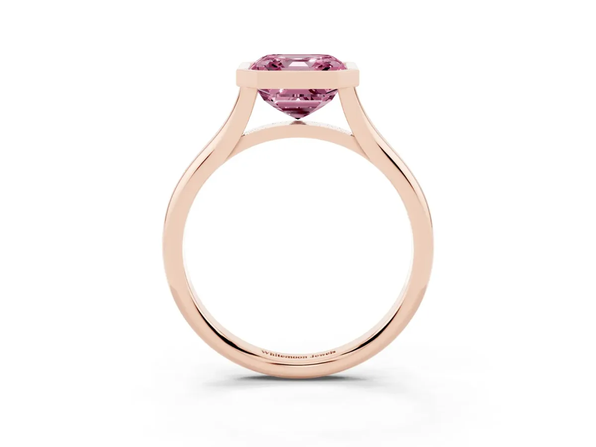 Fancy Pink Bezel Set Asscher Cut Cut Solitaire Ring with Tapered Band Rose gold