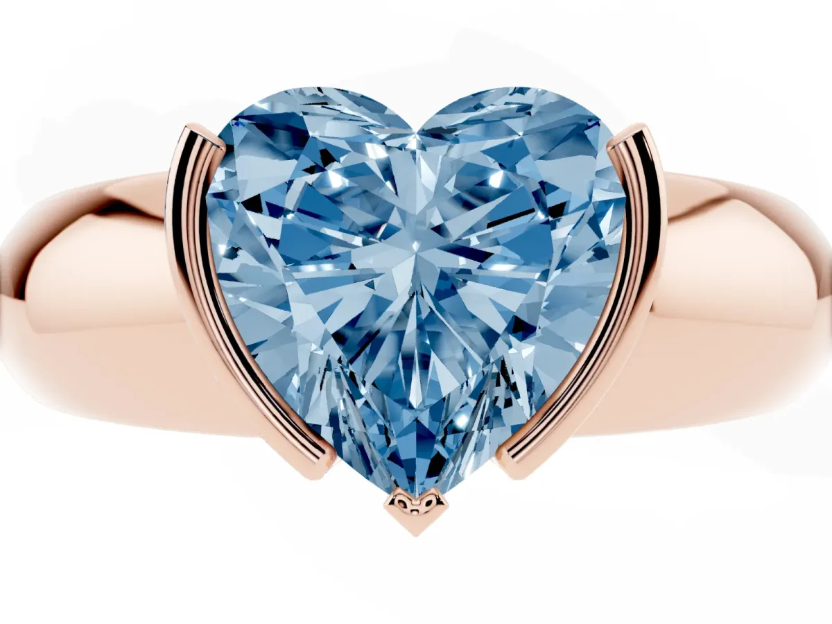 Fancy Blue Heart Cut Solitaire Tension Set Diamond Ring with Wide Band Rose gold