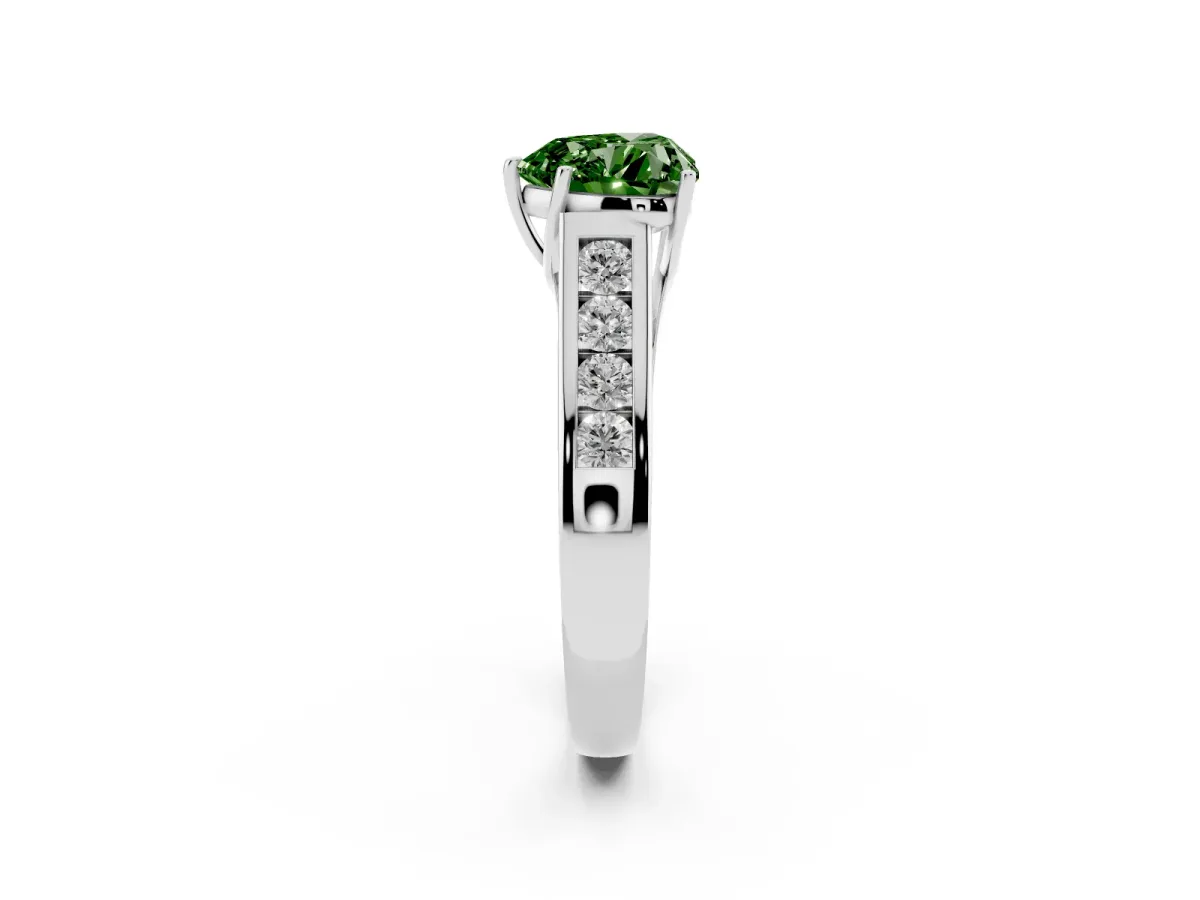 Fancy Green Heart Cut Brilliant Channel-Set Solitaire Ring with Four-Prong Setting Platinum