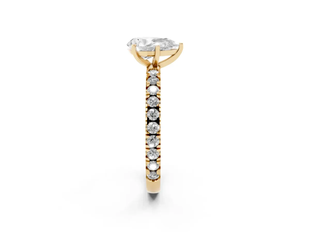 Pear Cut Diamond Pavé Band Solitaire with Four-Prong Setting Yellow gold