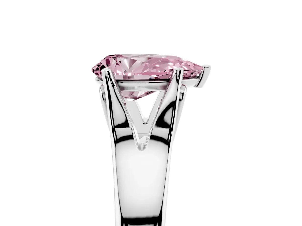 Fancy Pink Pear Cut Solitaire Diamond Ring with Cathedral Band and Four-Prong Setting Silver