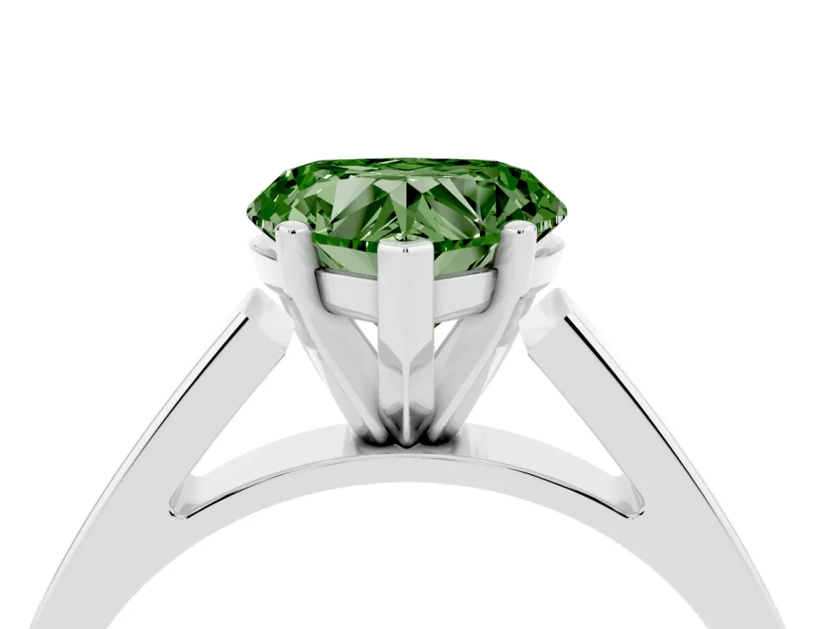 Fancy Green Heart Cut Solitaire Engagement Ring with Four-Prong Setting and Tapered Band Silver