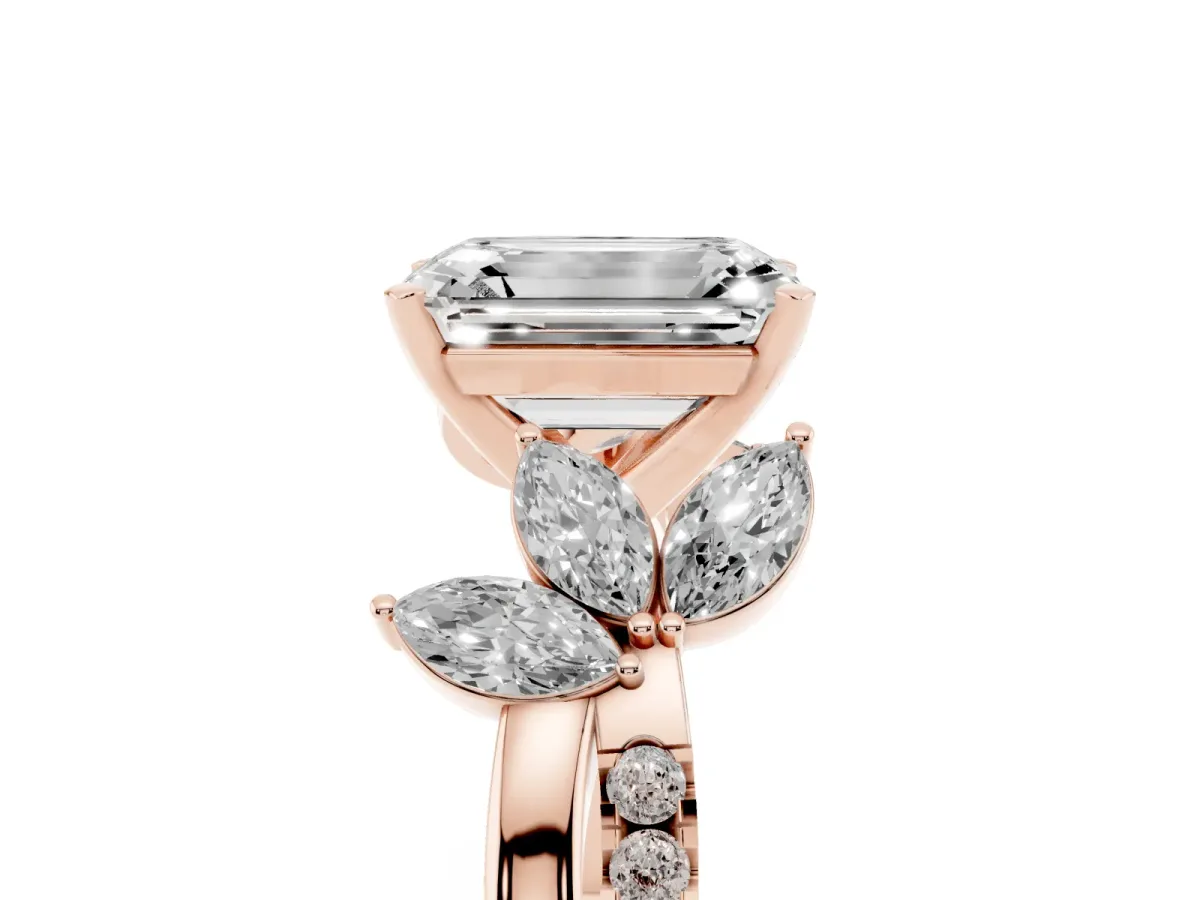 Emerald Cut Diamond Floral Vine Solitaire Engagement Ring Rose gold
