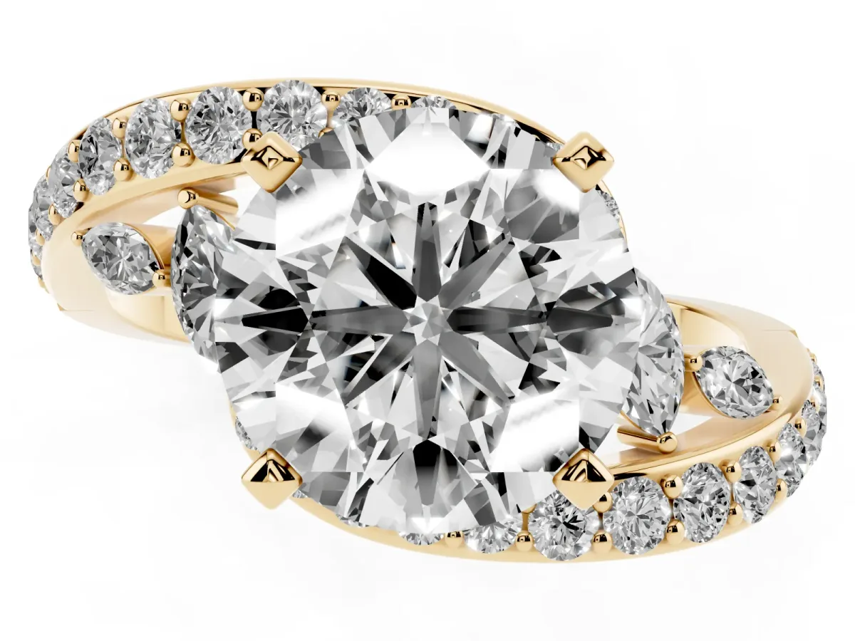 Round Cut Solitaire with Pavé Twist Band and Four-Prong Setting Yellow gold