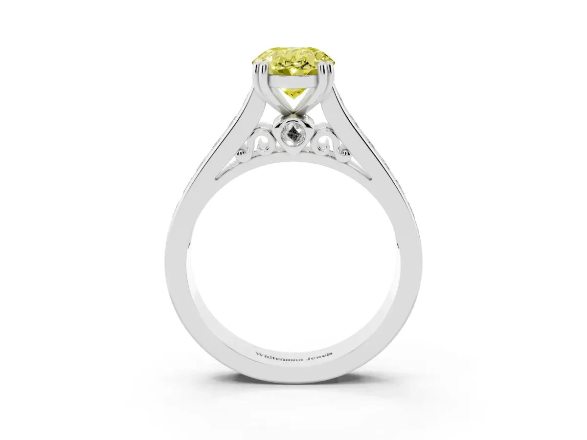 Fancy Yellow Oval Cut Cut Channel Set Solitaire Engagement Ring with Prong Setting Silver