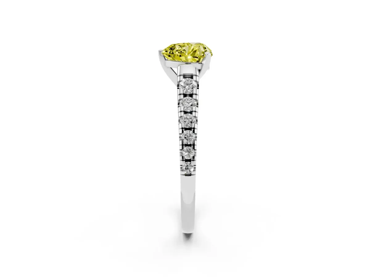 Fancy Yellow Heart Cut Diamond Cathedral Solitaire Ring with Round Pavé Band Silver