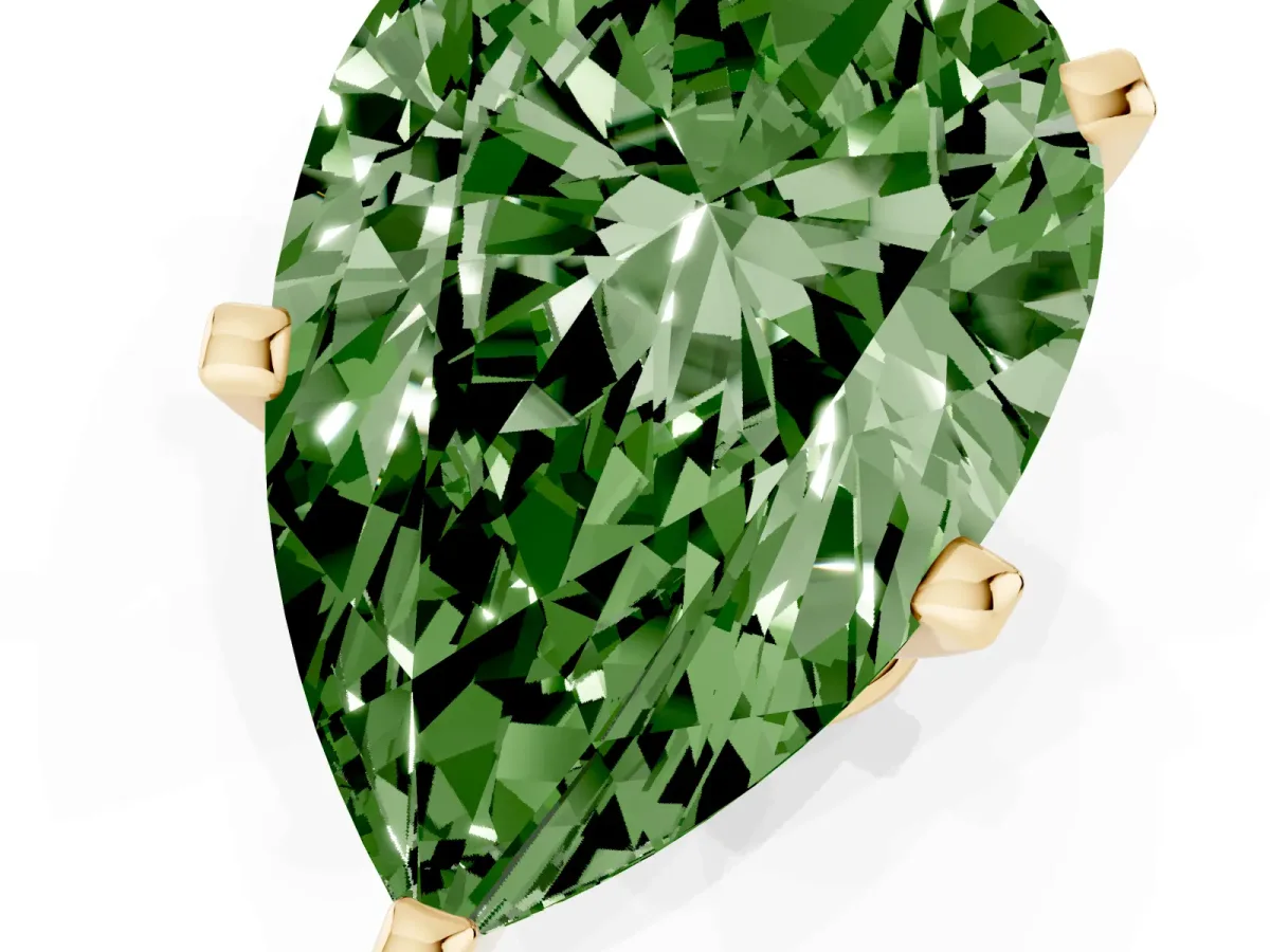 Fancy Green Pear Cut Diamond Solitaire Ring with Prong Setting and Classic Band Yellow gold