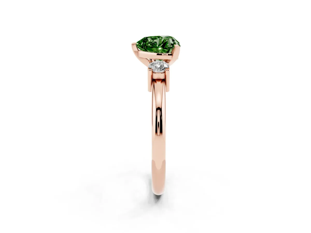 Fancy Green Three-Stone Heart Cut Cut Diamond Solitaire with Prong Setting and Classic Band Rose gold