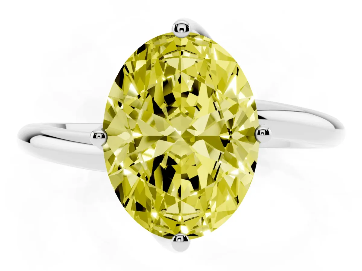 Fancy Yellow Oval Cut Diamond Solitaire Engagement Ring with Four-Prong Setting and Classic Band Silver