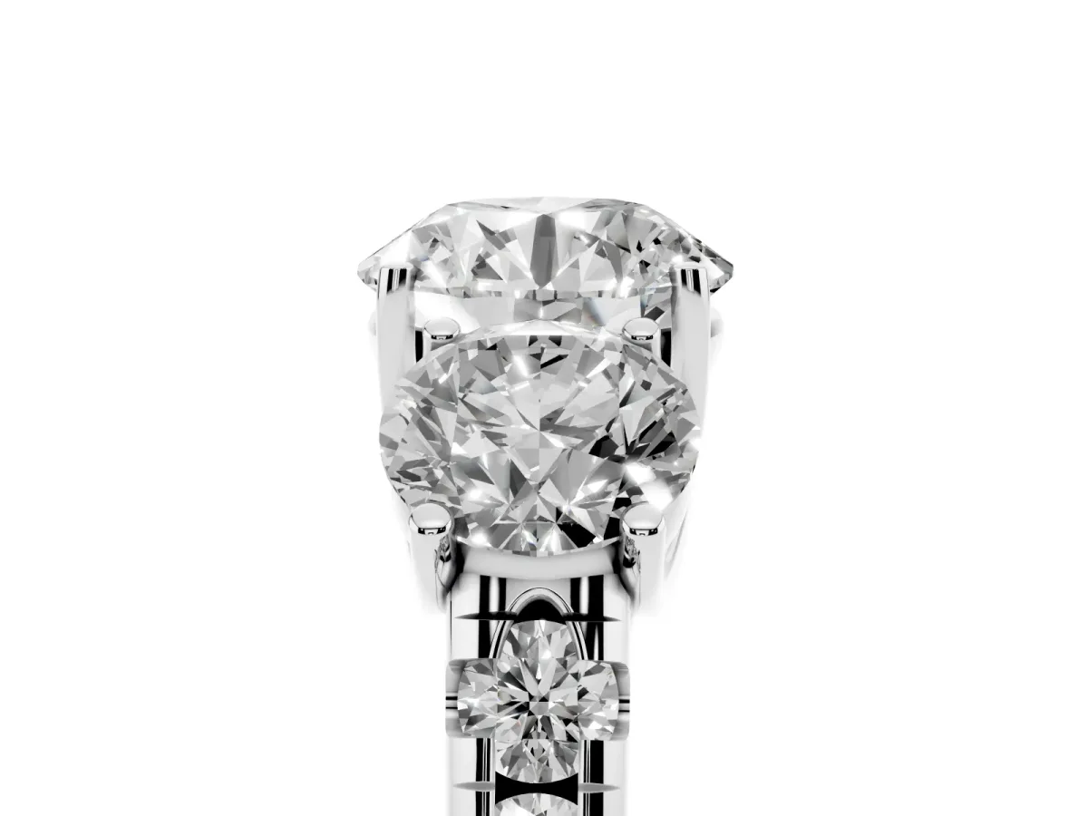 Three-Stone Round Cut Diamond Pavé Band with Prong Setting Silver