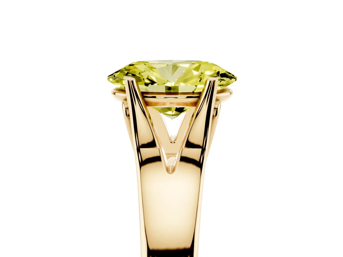 Fancy Yellow Oval Cut Solitaire Diamond Ring with Cathedral Band and Four-Prong Setting Yellow gold