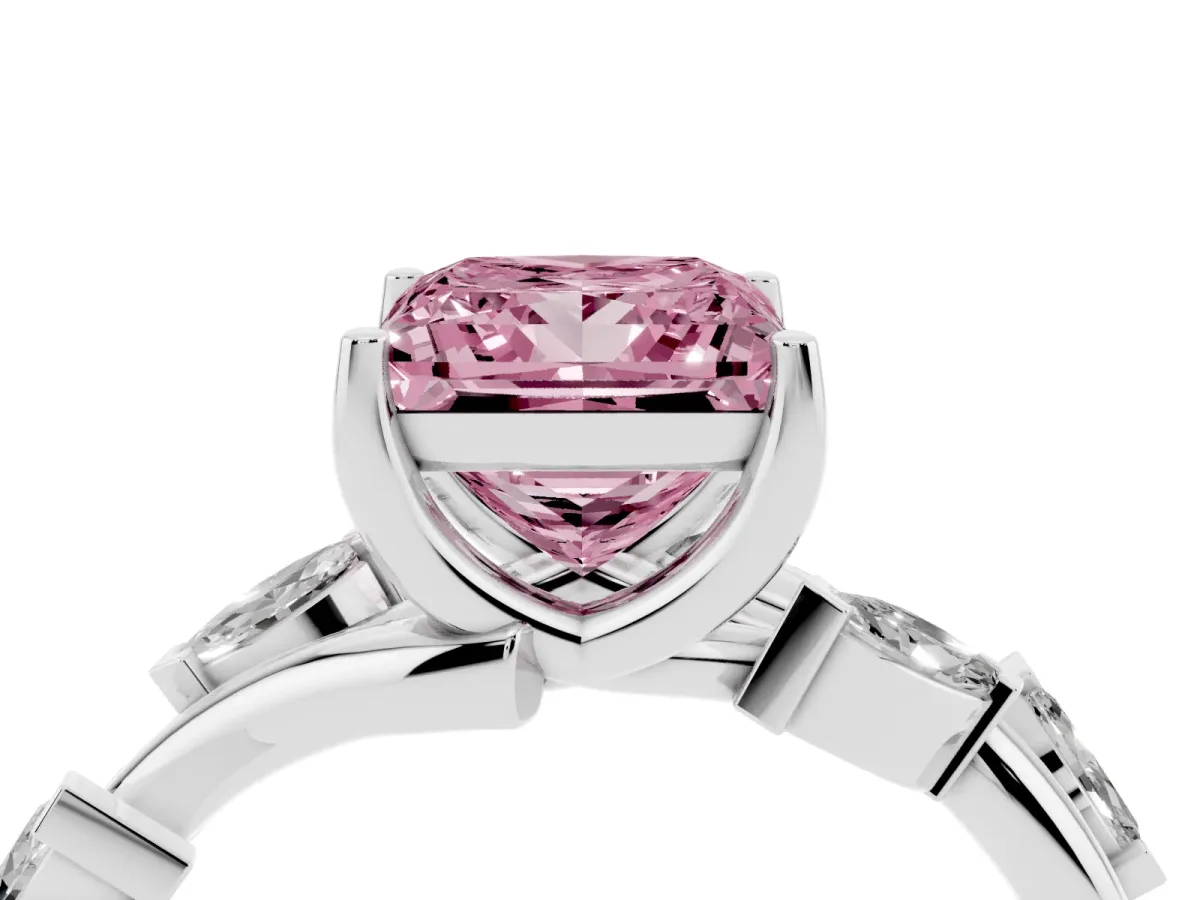 Fancy Pink Princess Cut Solitaire Twisted Band Marquise Accent Prong Setting Ring Silver