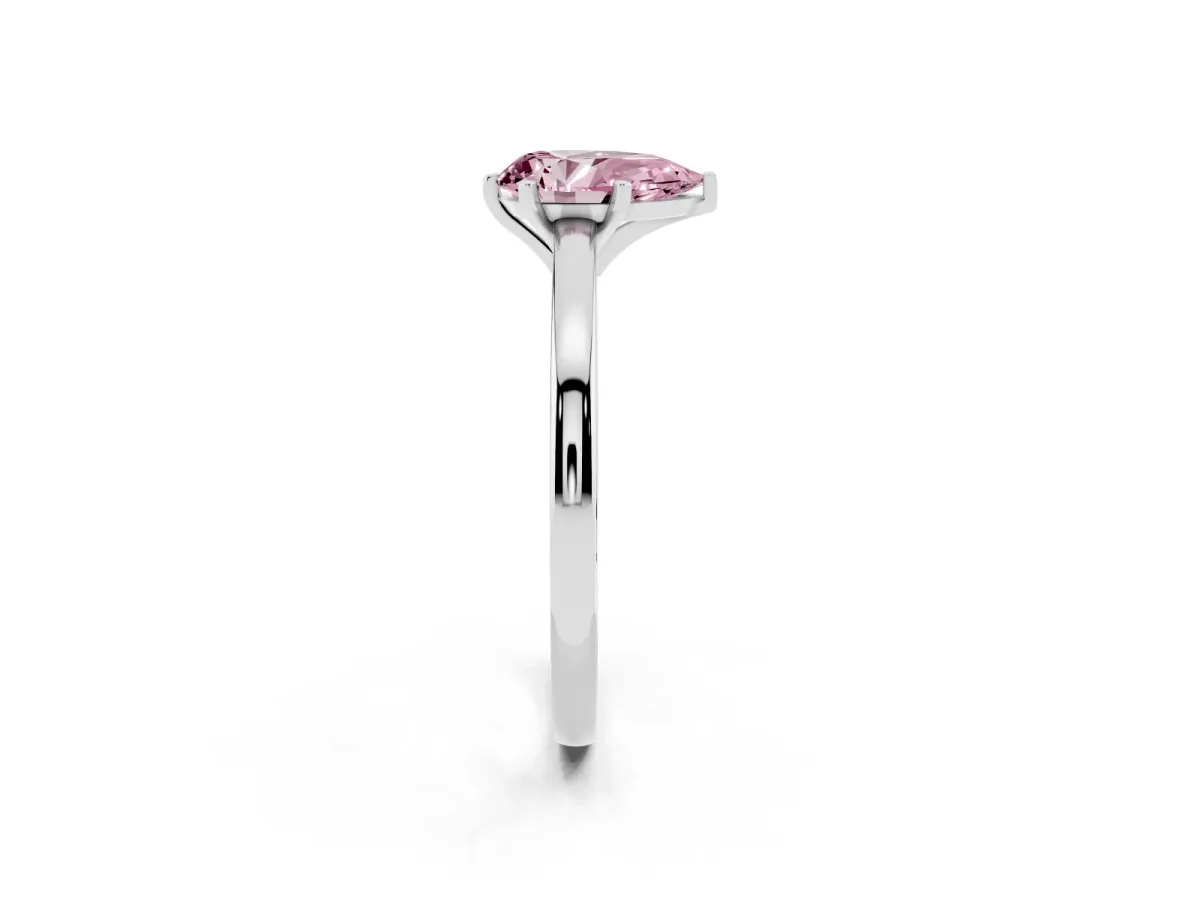 Fancy Pink Pear Cut Solitaire Diamond Engagement Ring with Four-Prong Setting on a Classic Band Platinum