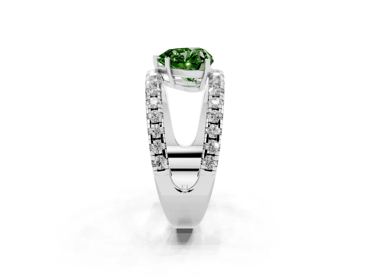 Fancy Green Heart Cut Solitaire Split Shank Pave Diamond Ring Platinum