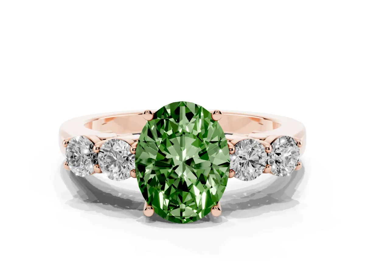 Fancy Green Oval Cut Cut Diamond Five-Stone Prong Set White Gold Ring Rose gold