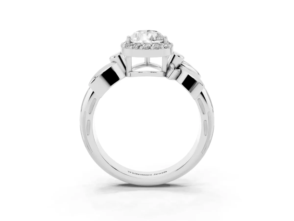 Pear Cut Halo Diamond Floral Band with Four-Prong Setting White gold