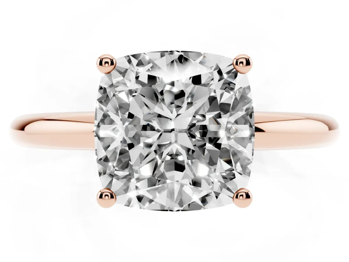 Cushion Cut Cut Solitaire Engagement Ring with Four-Prong Setting and Classic Band Rose gold