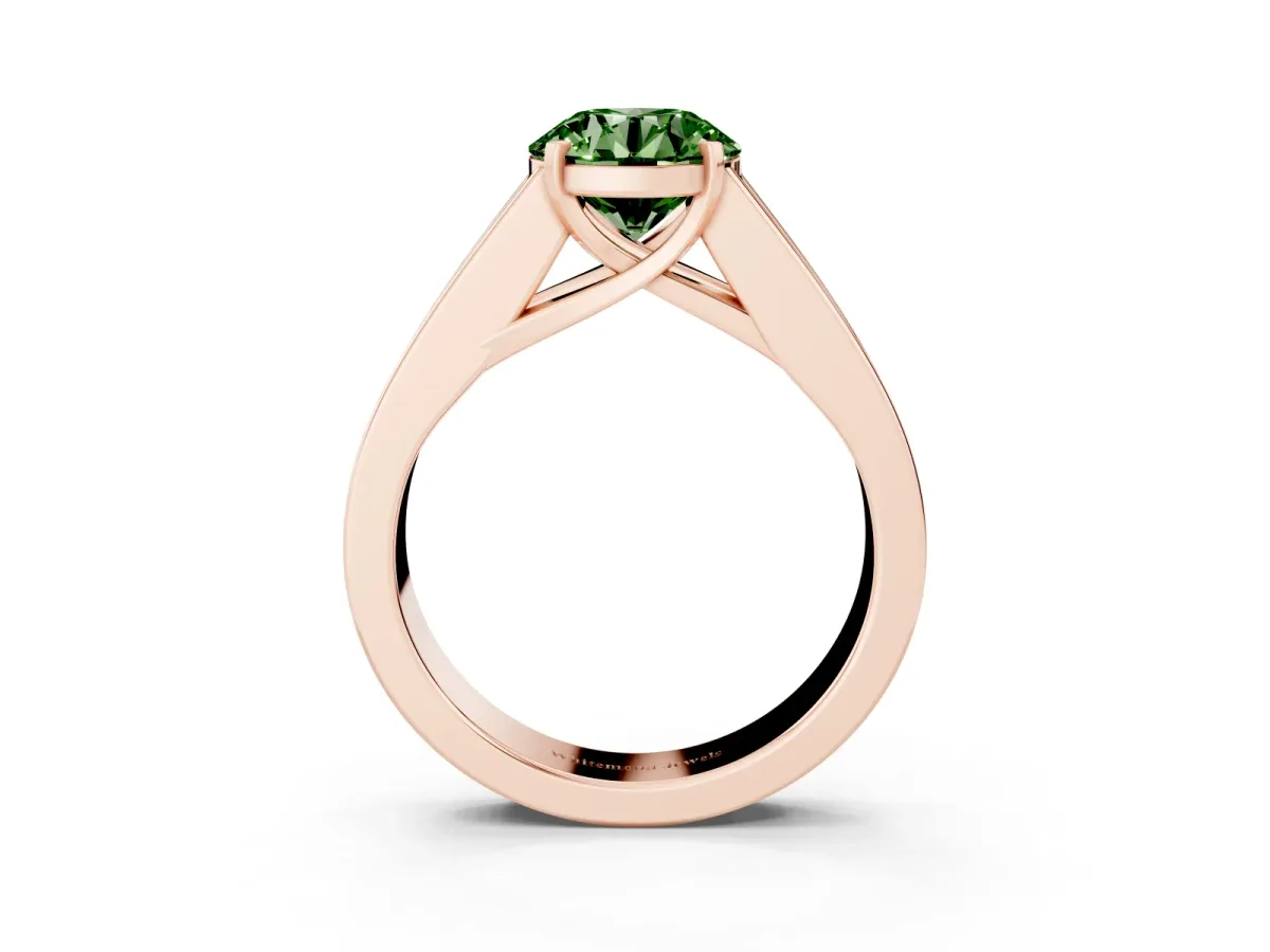 Fancy Green Round Cut Cut Channel Set Solitaire Ring with Four-Prong Setting Rose gold
