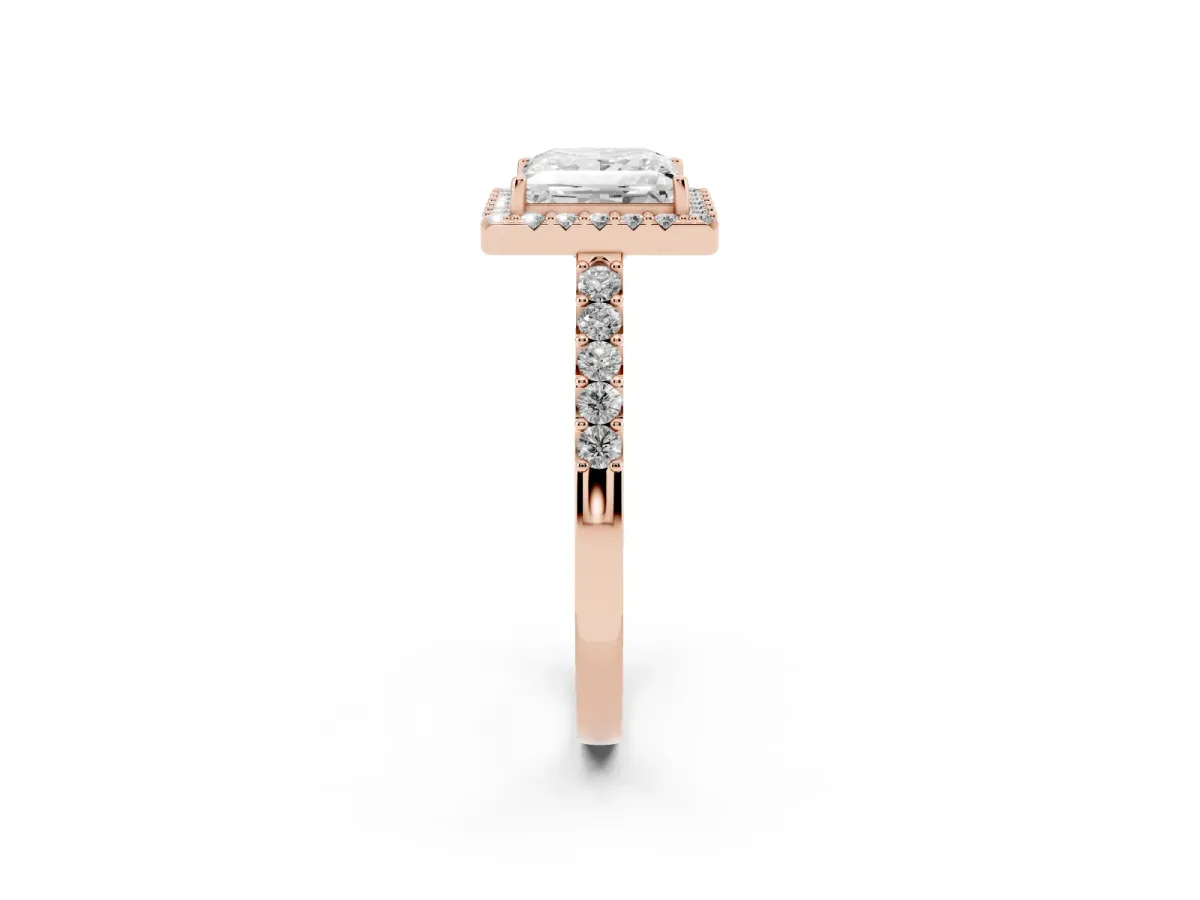 Princess Cut Halo Diamond Pavé Solitaire Ring Rose gold