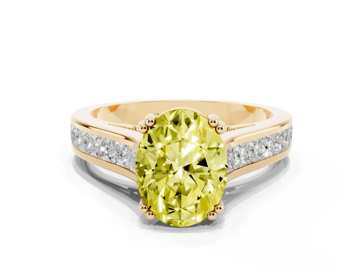 Fancy Yellow Oval Cut Cut Channel Set Solitaire Engagement Ring with Prong Setting Yellow gold