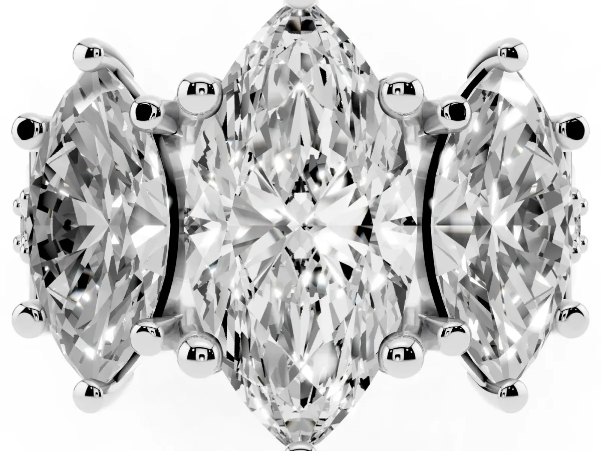 Marquise Cut Diamond Three-Stone Ring with Channel Set Band and Four-Prong Setting Silver