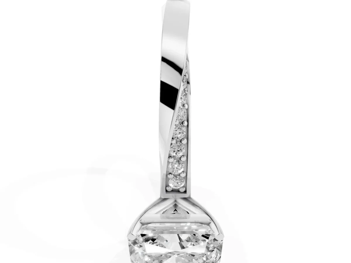 Radiant Cut Diamond Engagement Ring with Side Stone Accents and Four-Prong Setting Silver