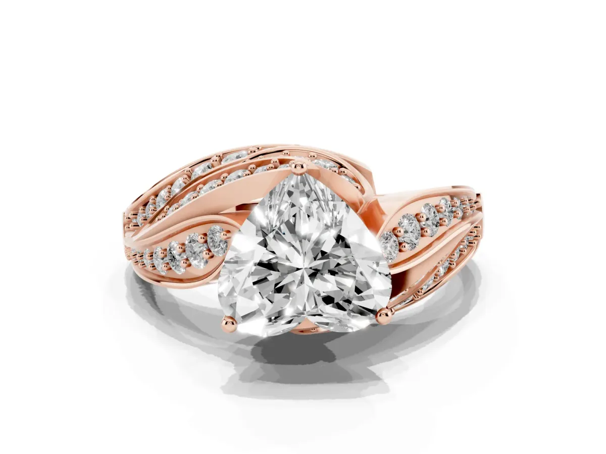 Heart Cut Diamond Solitaire Ring with Prong Setting and Twisted Pavé Band Rose gold