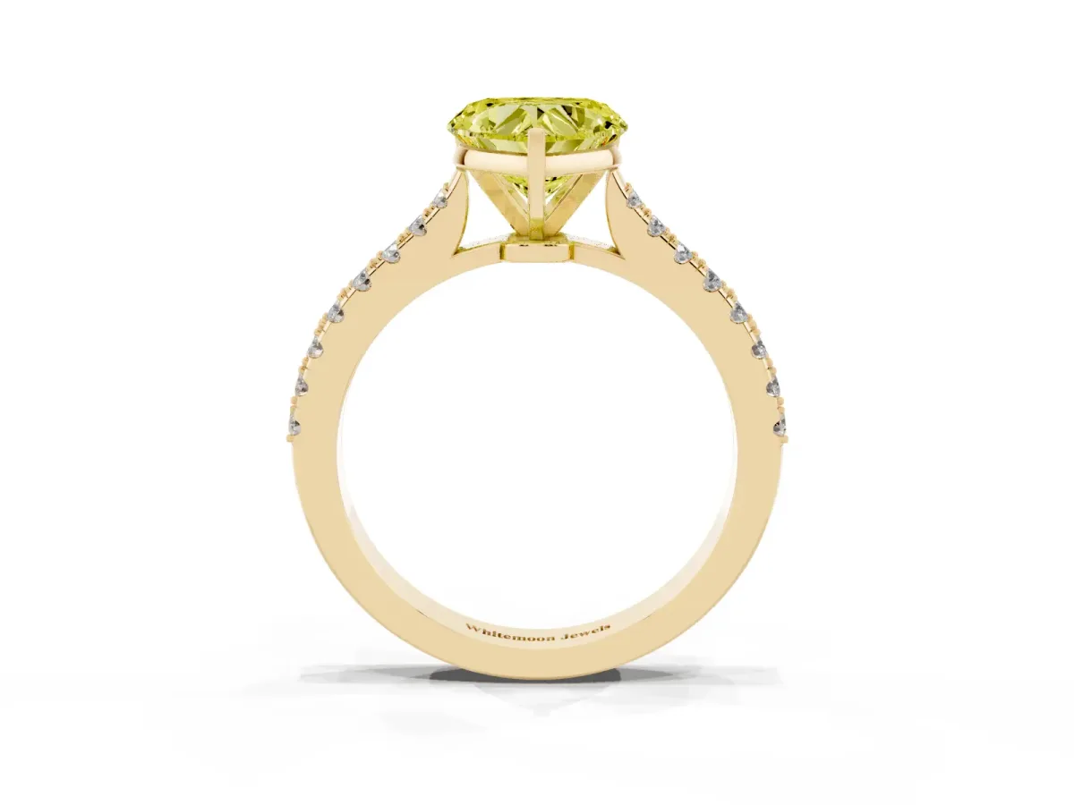 Fancy Yellow Heart Cut Cut Solitaire Diamond Engagement Ring with Pave Band and Four-Prong Setting Yellow gold
