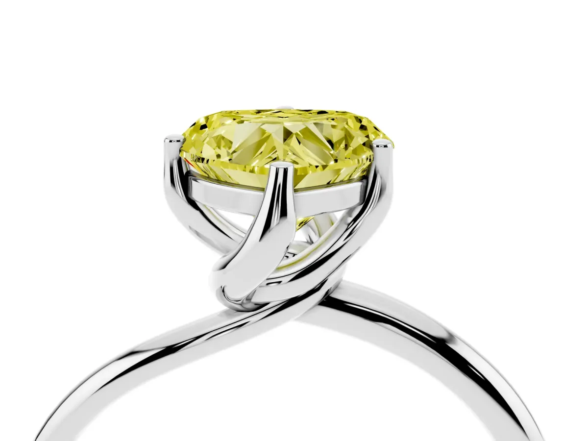 Fancy Yellow Heart Cut Diamond Solitaire Engagement Ring with Four-Prong Setting and Classic Band Silver