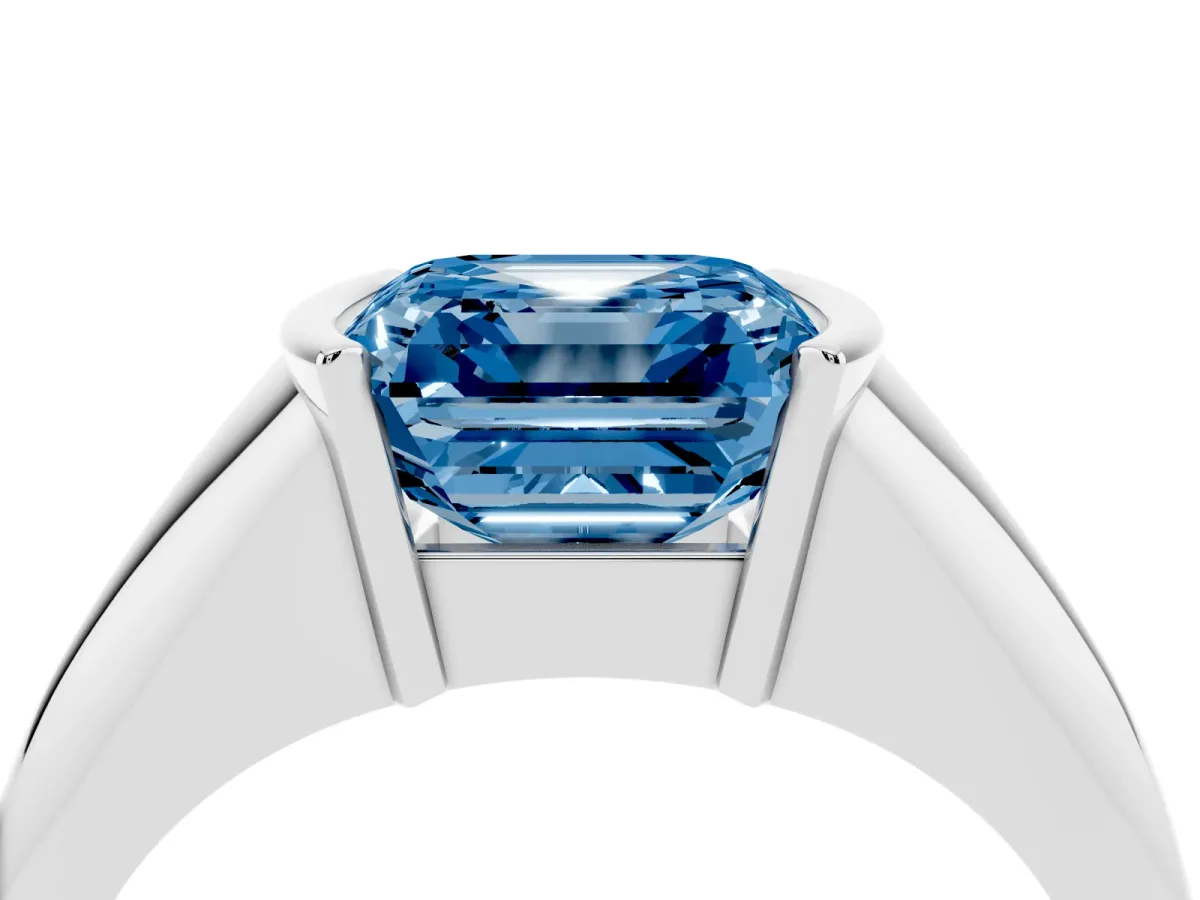 Fancy Blue Asscher Cut Solitaire Tension Set Diamond Ring White gold