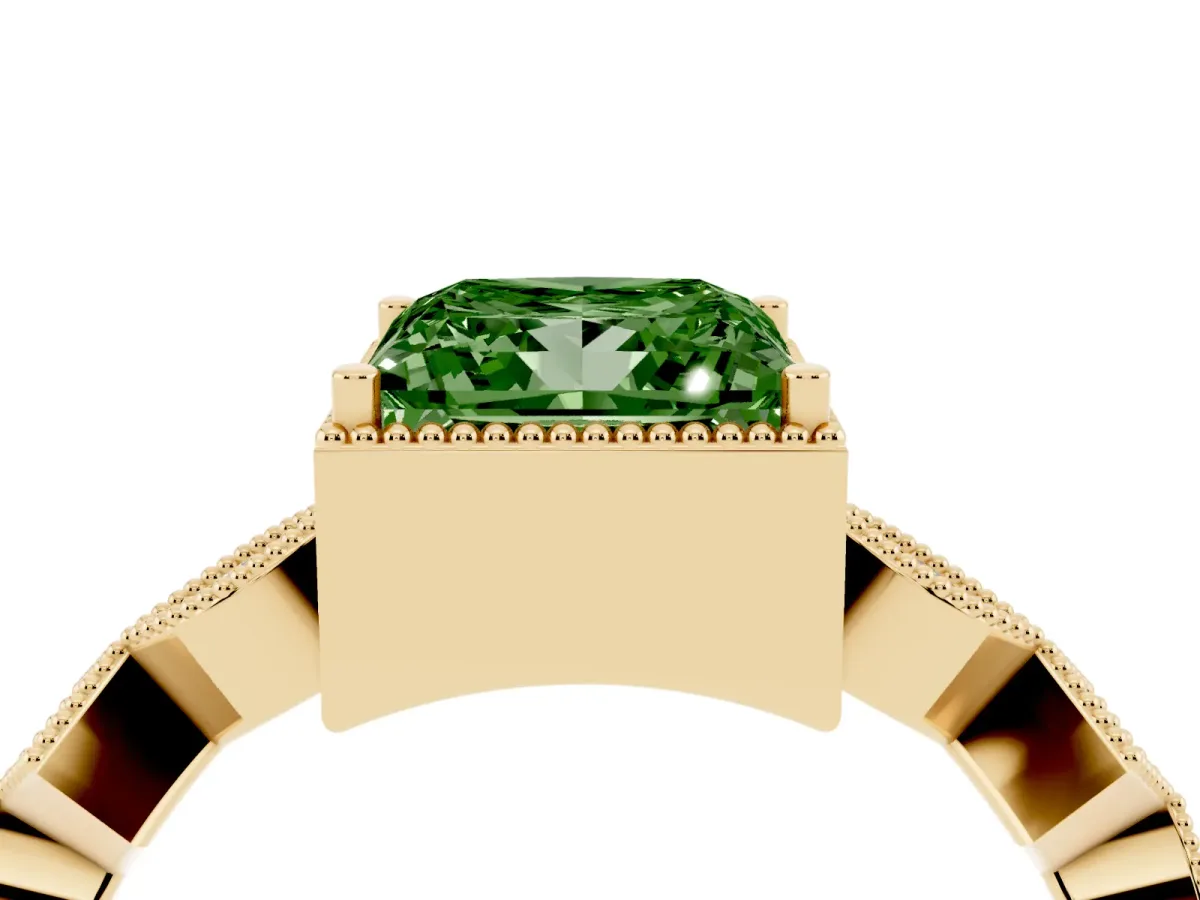 Fancy Green Princess Cut Milgrain Marquise Diamond Twist Band Ring Yellow gold