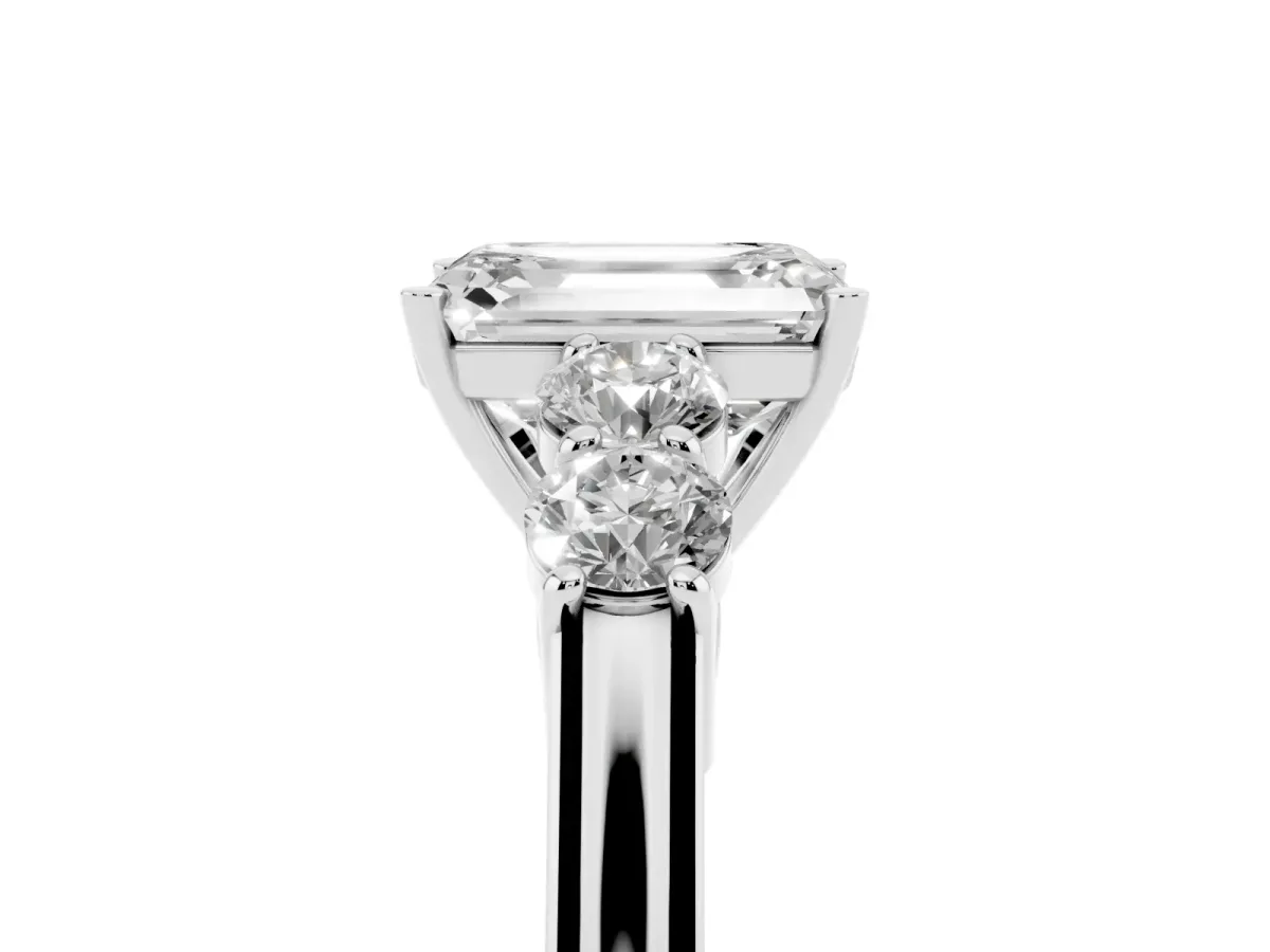 Emerald Cut Cut Diamond Five-Stone Prong Set White Gold Ring Silver