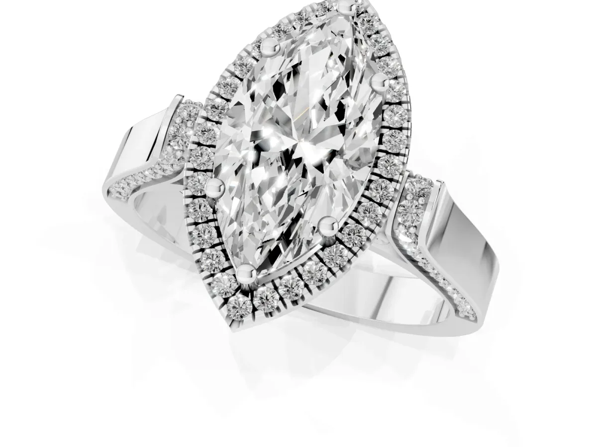 Marquise Cut Halo Round Diamond Twist Band with Four-Prong Setting Silver