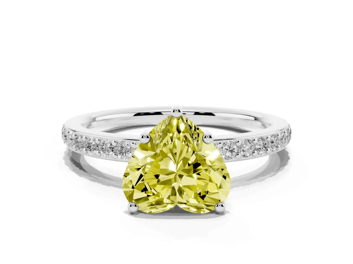 Fancy Yellow Heart Cut Cut Diamond Pavé Band Ring with Four-Prong Setting Silver