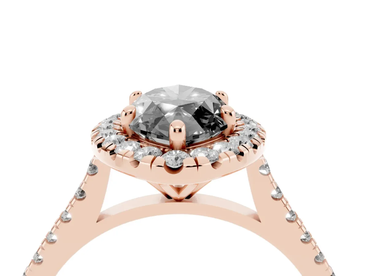 Fancy Black Marquise Cut Diamond Cushion Halo Ring with Pavé Band Rose gold