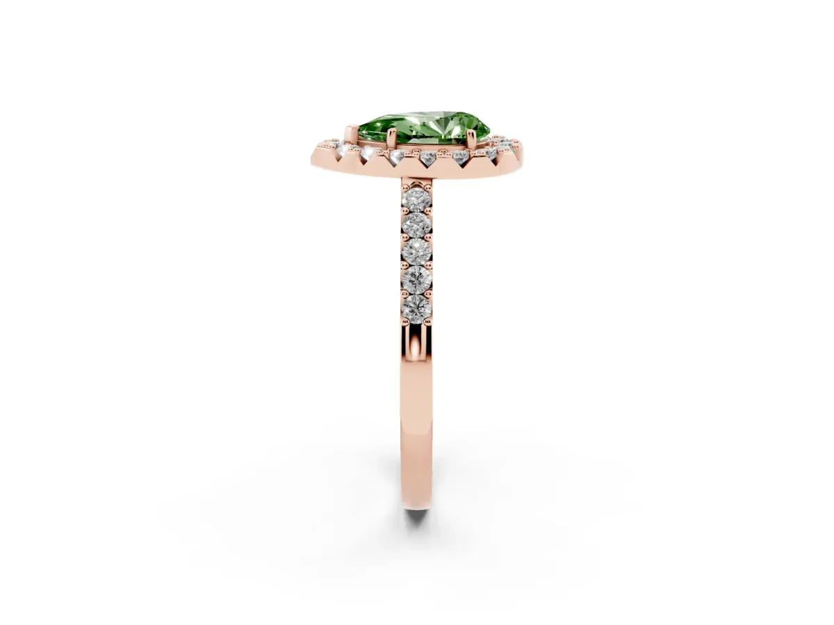 Fancy Green Pear Cut Halo Diamond Pavé Solitaire Ring Rose gold