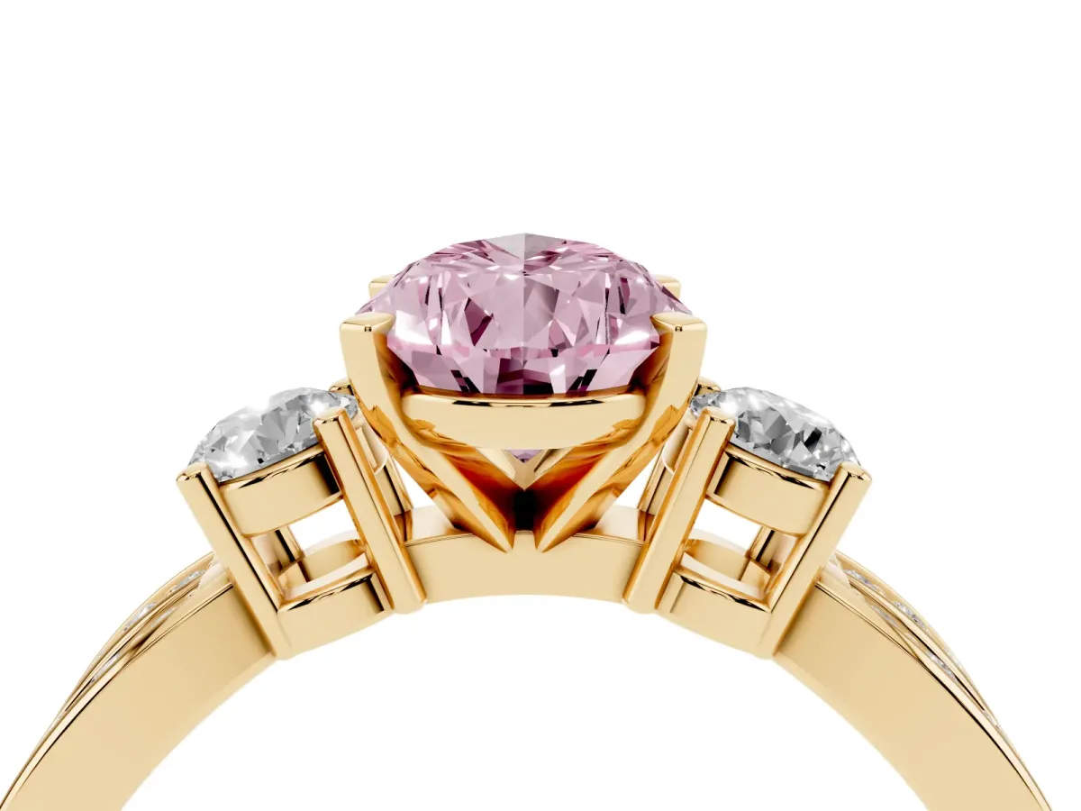 Fancy Pink Three-Stone Pear Cut Cut Diamond Twist Band with Prong Setting Yellow gold