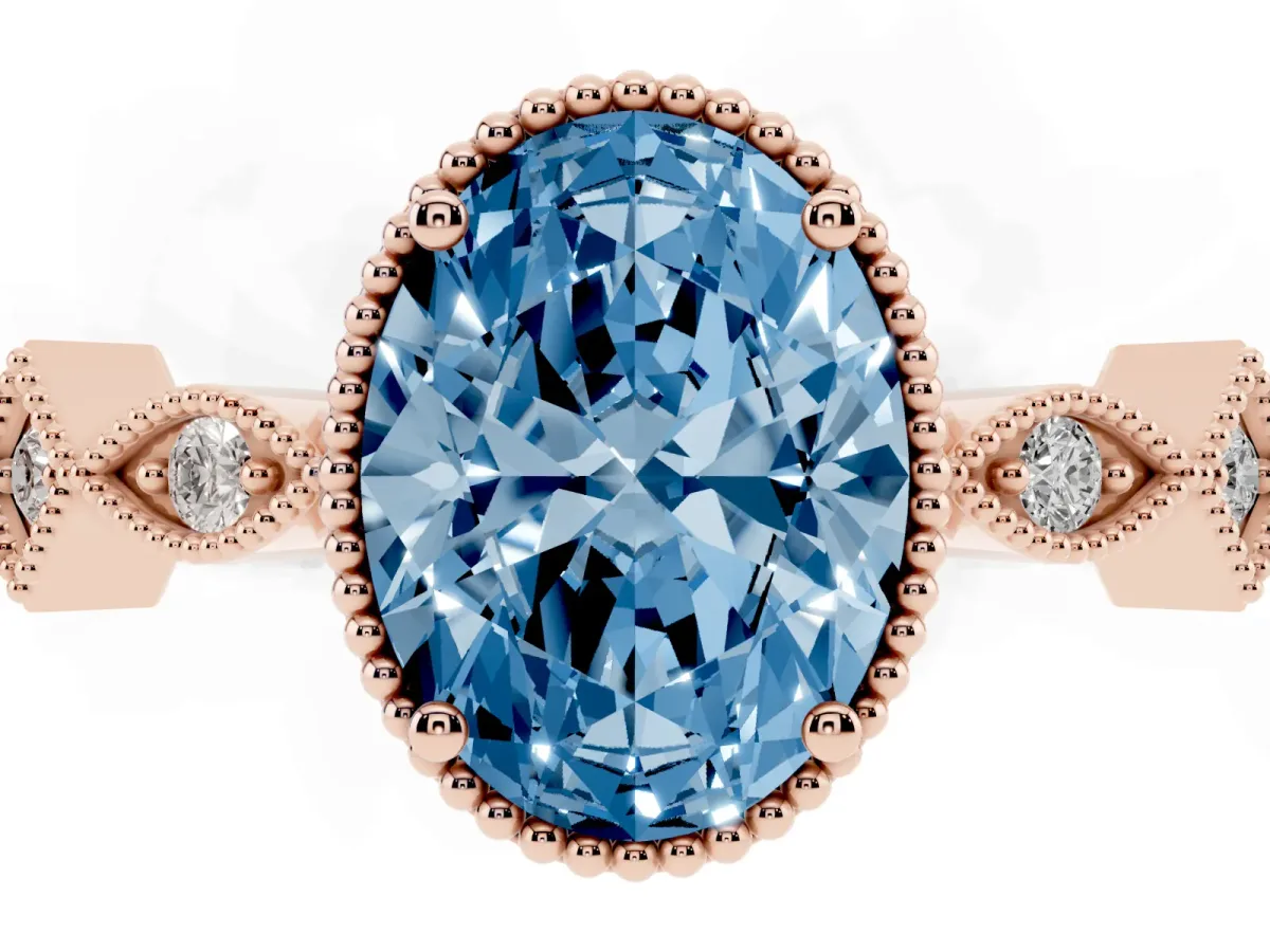 Fancy Blue Oval Cut Milgrain Marquise Diamond Twist Band Ring Rose gold