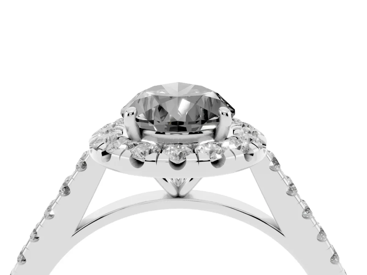 Fancy Black Pear Cut Halo Pave Diamond Engagement Ring with Four-Prong Setting Silver