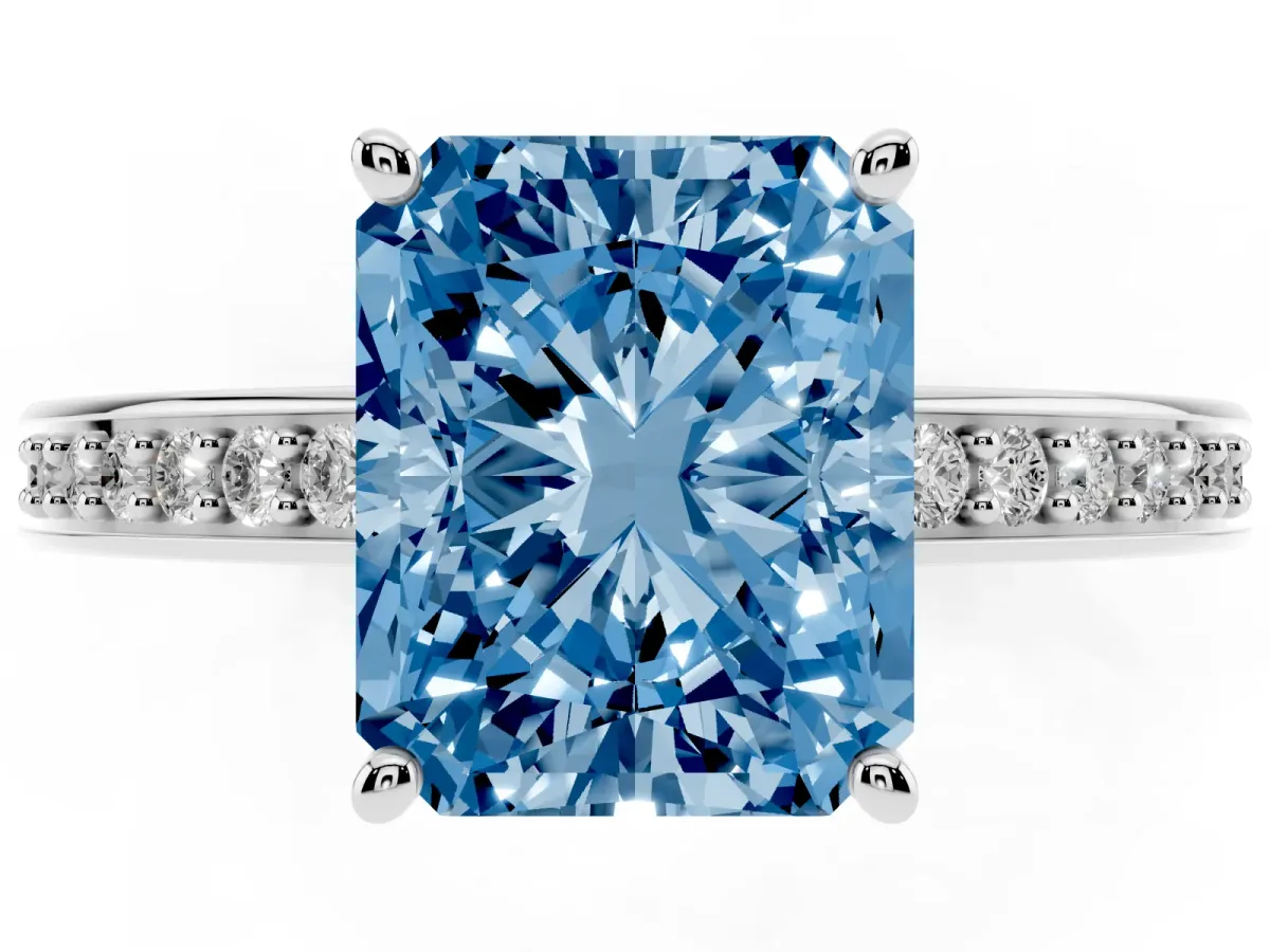 Fancy Blue Radiant Cut Solitaire Pavé Band Prong Setting Ring Platinum