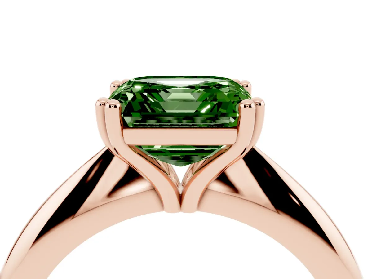 Fancy Green Asscher Cut Cut Solitaire Engagement Ring with Tapered Band and Four-Prong Setting Rose gold