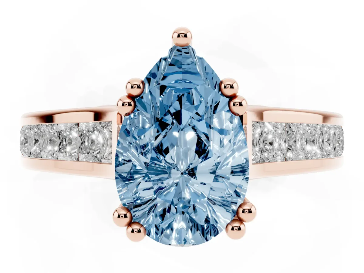Fancy Blue Pear Cut Cut Channel Set Solitaire Engagement Ring with Prong Setting Rose gold